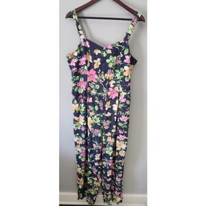 Old Navy Navy Floral Jumpsuit with Pink, Yellow & Green Flowers